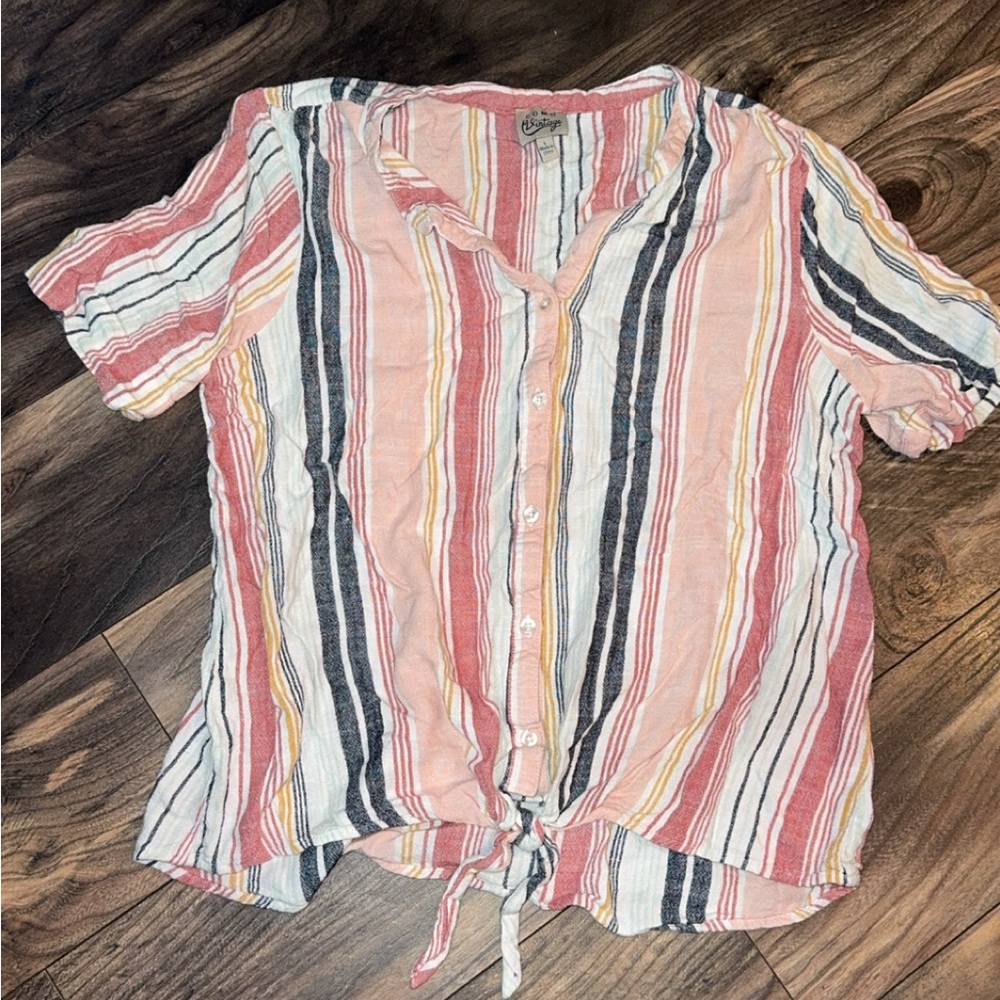 Vintage Pink and Black Striped Button-Down Shirt